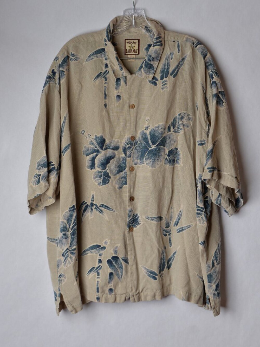 Tommy Bahama Mens XXL 2XL Cream Hawaiian Short Sleeve Button Up 100% Silk